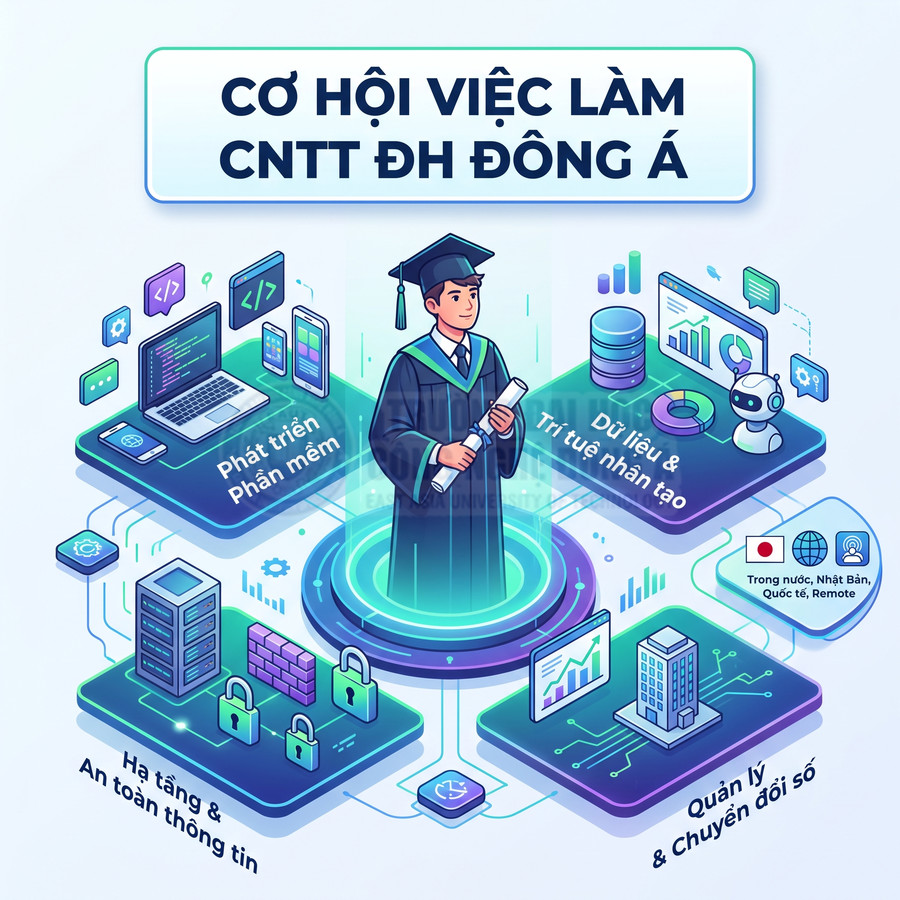 Cơ hội việc làm ngành CNTT Đại học Đông Á với các lĩnh vực phần mềm, AI, an toàn thông tin, quản lý và chuyển đổi số