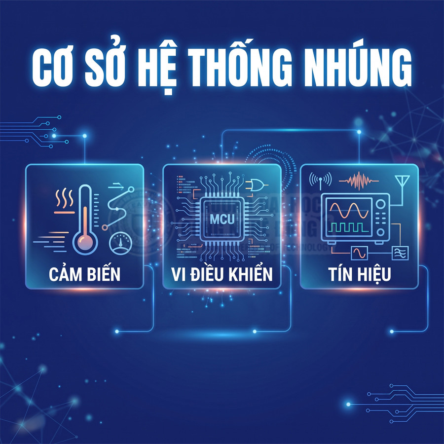Minh họa cơ sở hệ thống nhúng với cảm biến, vi điều khiển MCU và xử lý tín hiệu điện tử