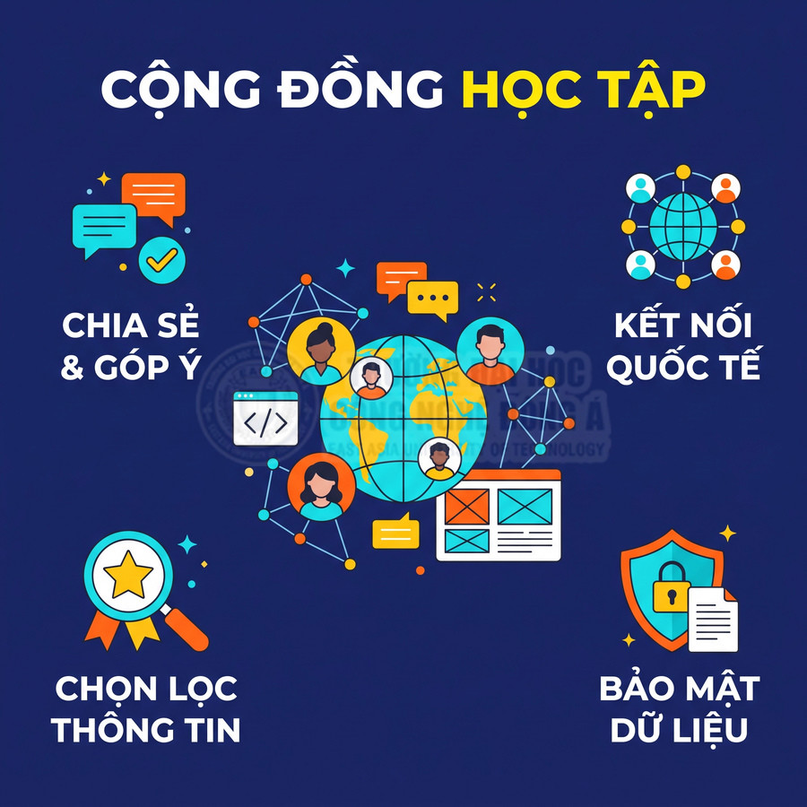 Cộng đồng học tập trực tuyến với chia sẻ, kết nối quốc tế, chọn lọc thông tin và bảo mật dữ liệu