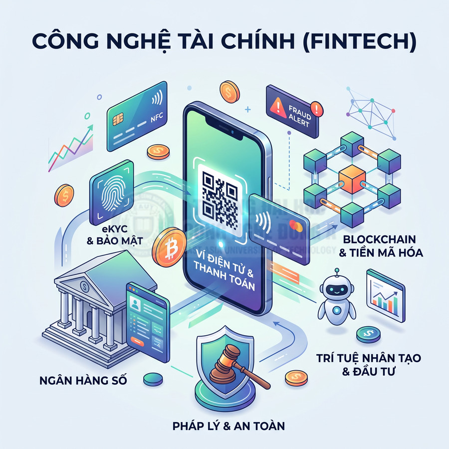 Minh họa ví điện tử trên điện thoại thông minh với mã QR và các dịch vụ công nghệ tài chính fintech