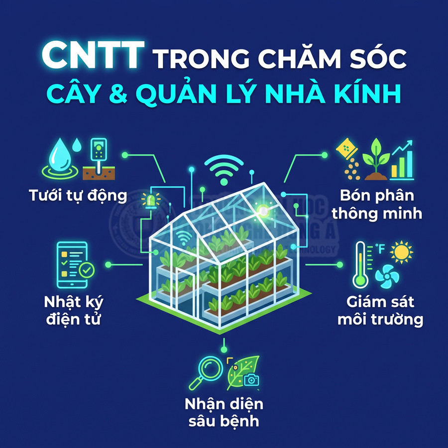 Nhà kính trồng cây ứng dụng CNTT với hệ thống tưới tự động, bón phân thông minh và giám sát môi trường