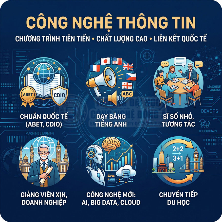 Poster giới thiệu ngành Công nghệ thông tin với chương trình tiên tiến, dạy bằng tiếng Anh, chuẩn quốc tế ABET CDIO