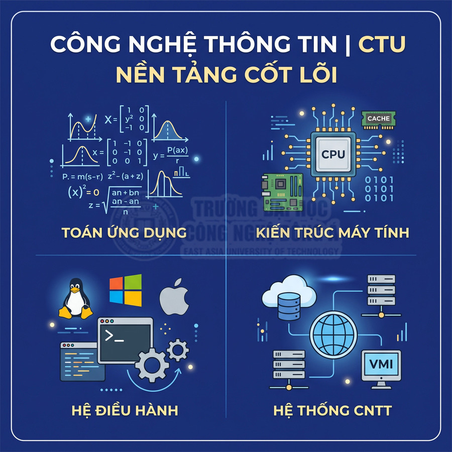 Poster ngành Công nghệ thông tin CTU giới thiệu các nền tảng cốt lõi toán ứng dụng kiến trúc máy tính hệ điều hành hệ thống CNTT
