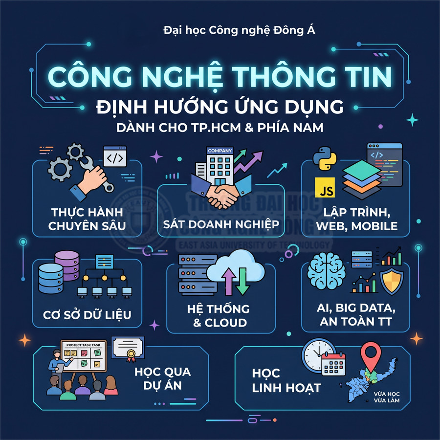 Chương trình Công nghệ thông tin định hướng ứng dụng của Đại học Công nghệ Đông Á với các chuyên ngành và kỹ năng thực hành