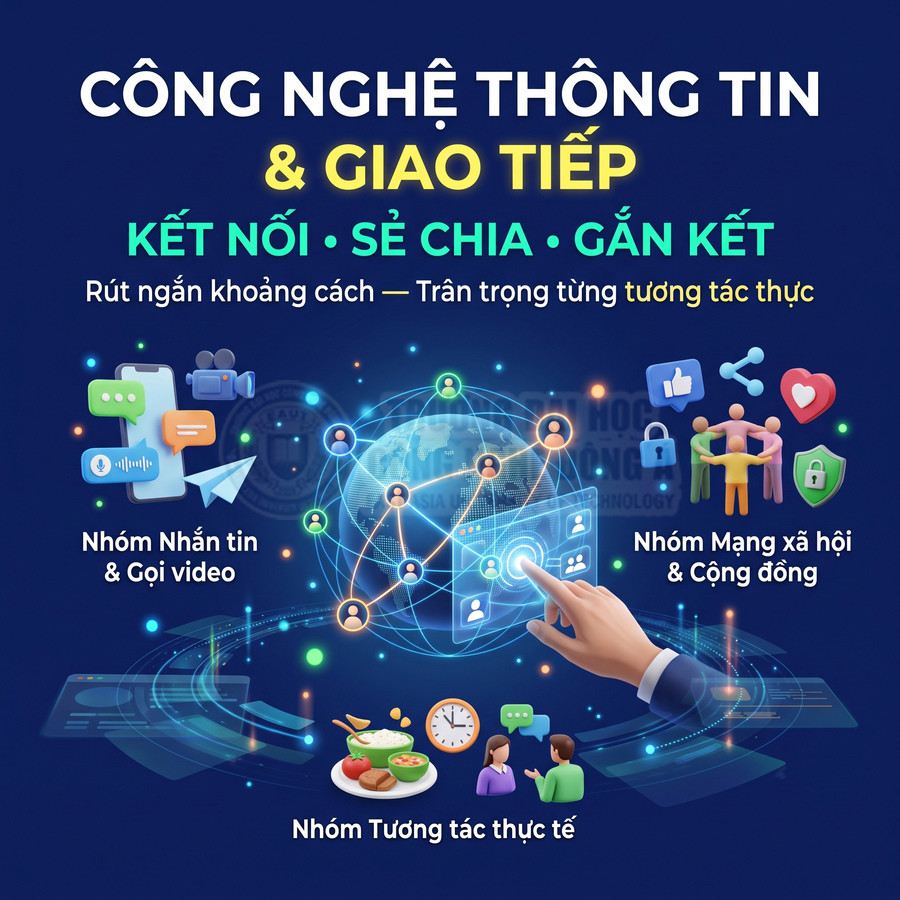 Công nghệ thông tin và giao tiếp kết nối mạng xã hội, nhắn tin, gọi video và tương tác thực tế