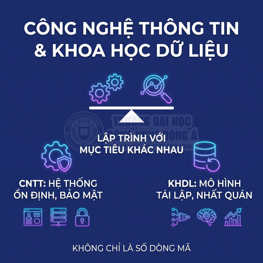 Công nghệ thông tin và khoa học dữ liệu với mục tiêu lập trình khác nhau: hệ thống ổn định, bảo mật và mô hình tái lập, nhất quán