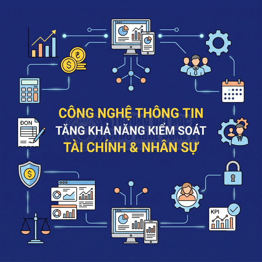 Công nghệ thông tin hỗ trợ kiểm soát tài chính và nhân sự với biểu đồ, báo cáo và chỉ số KPI