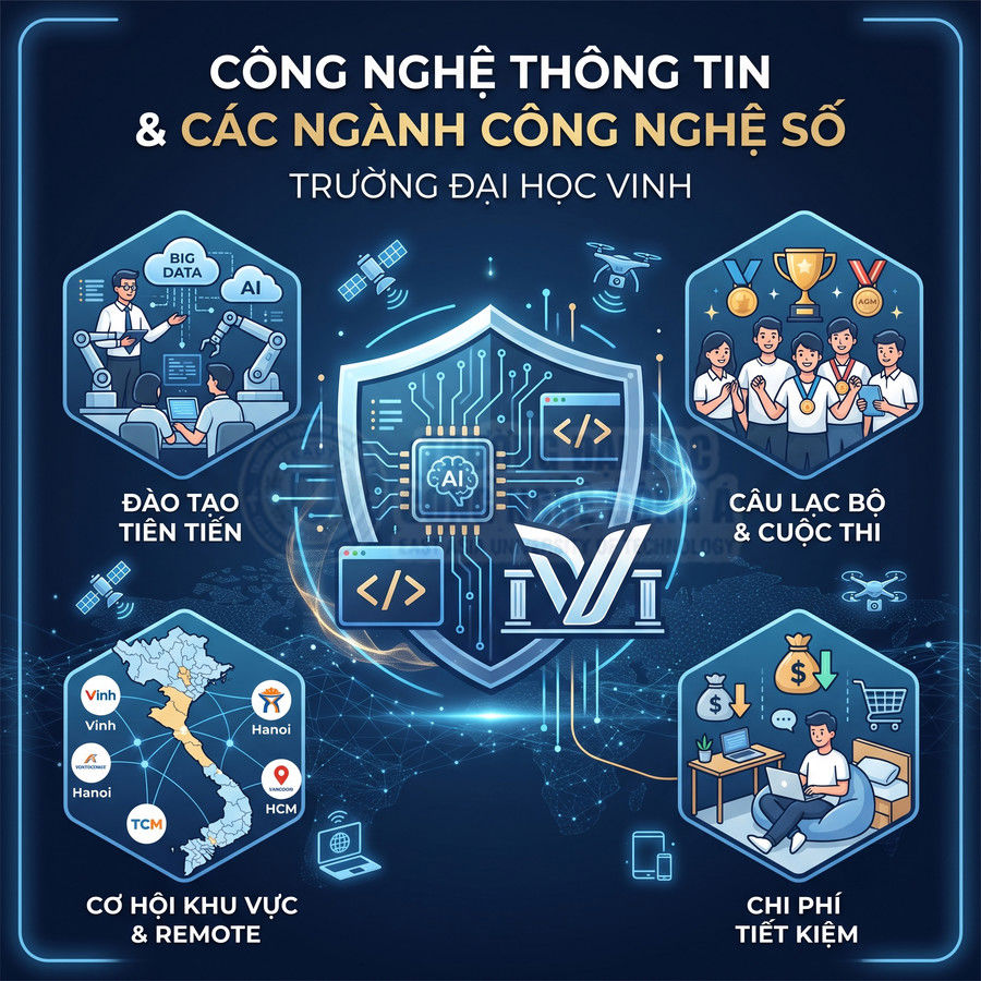 Ngành công nghệ thông tin và công nghệ số Trường Đại học Vinh với đào tạo AI, lập trình, cơ hội việc làm và chi phí tiết kiệm