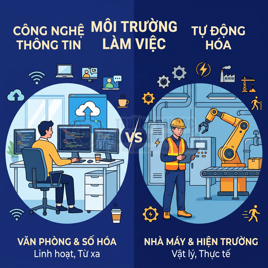 So sánh công nghệ thông tin làm việc văn phòng linh hoạt với tự động hóa tại nhà máy và hiện trường
