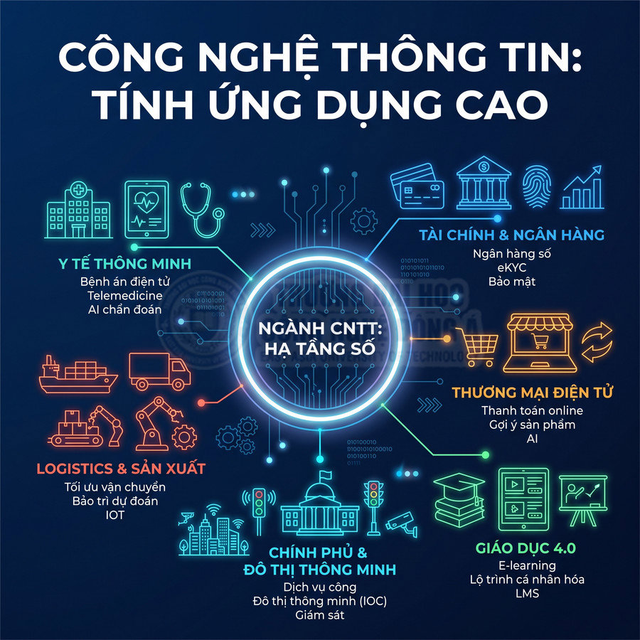 Ứng dụng công nghệ thông tin hạ tầng số trong y tế, tài chính, thương mại điện tử, logistics, chính phủ và giáo dục