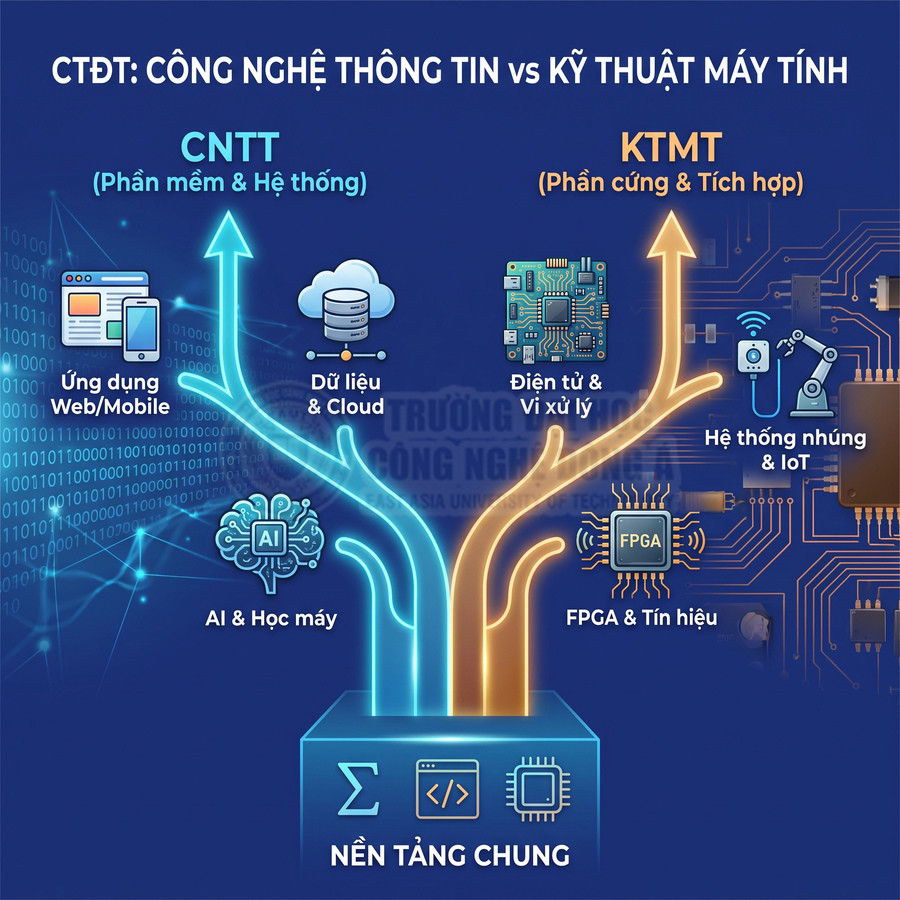 So sánh ngành Công nghệ thông tin và Kỹ thuật máy tính với các hướng học và nền tảng chung trong lĩnh vực IT