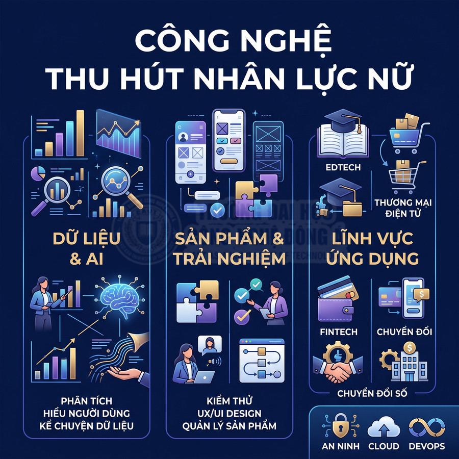 Công nghệ thu hút nhân lực nữ với các lĩnh vực dữ liệu AI, sản phẩm trải nghiệm và ứng dụng số