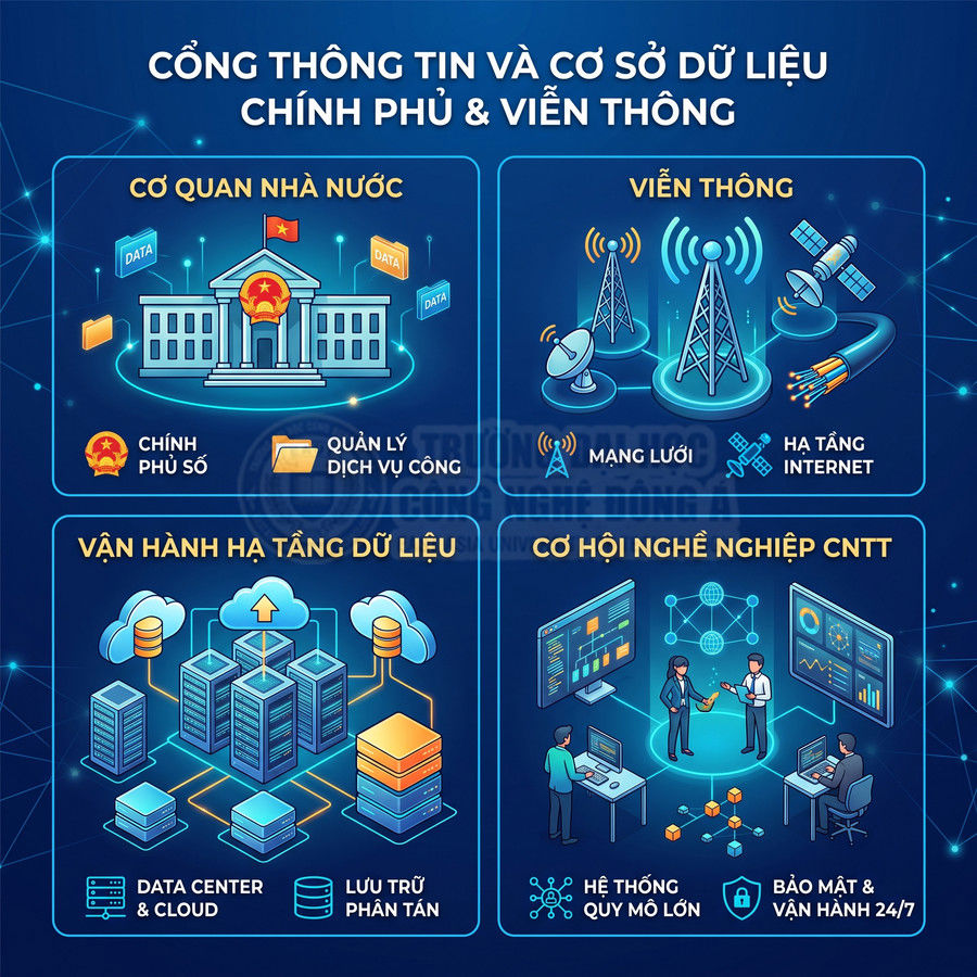 Mô hình hạ tầng dữ liệu chính phủ và viễn thông với trung tâm dữ liệu, mạng internet và cơ hội nghề nghiệp CNTT