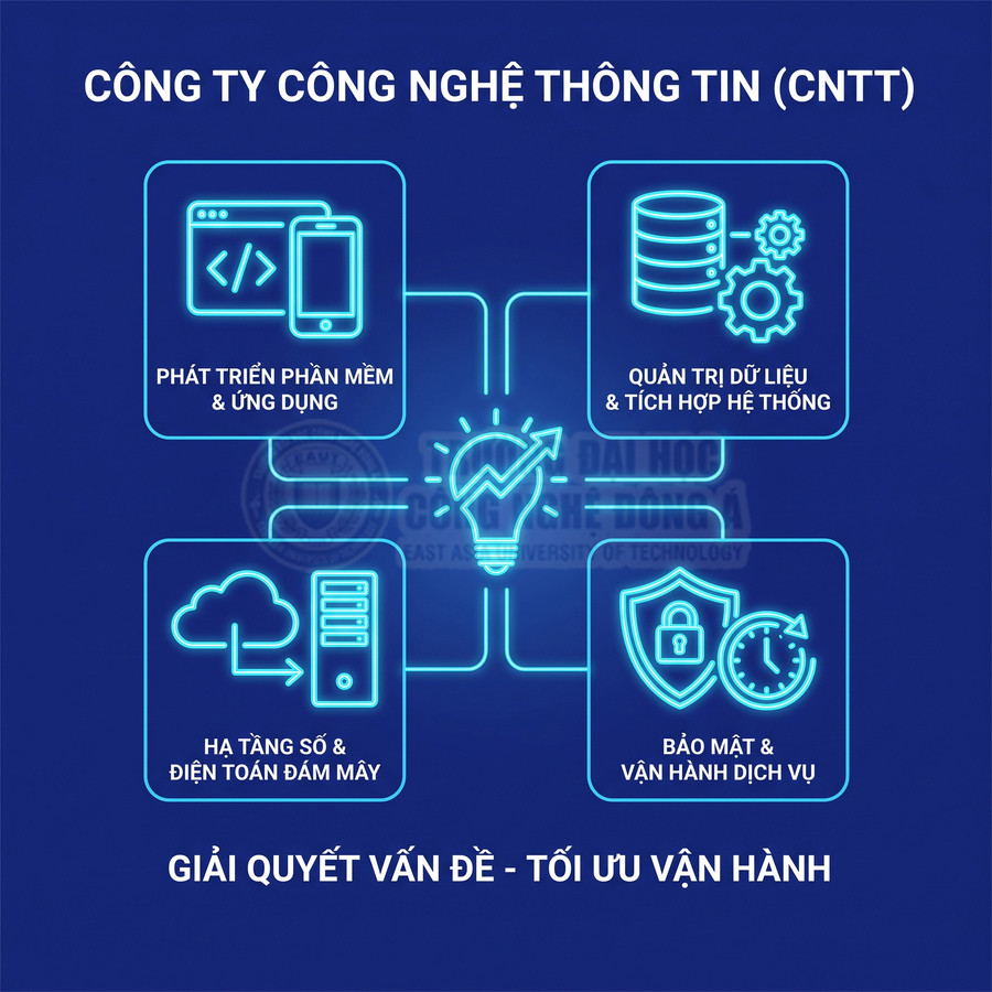 Các dịch vụ công nghệ thông tin gồm phát triển phần mềm, quản trị dữ liệu, điện toán đám mây và bảo mật hệ thống