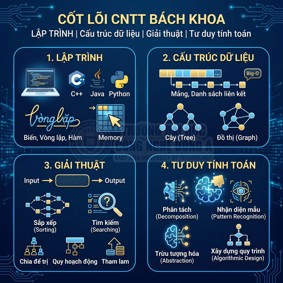 Infographic cốt lõi CNTT Bách Khoa về lập trình, cấu trúc dữ liệu, giải thuật và tư duy tính toán