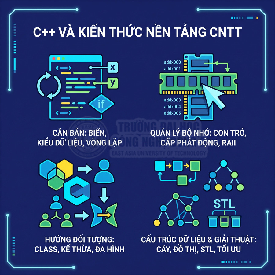 Tổng quan kiến thức C++ và nền tảng CNTT: cơ bản, hướng đối tượng, quản lý bộ nhớ, cấu trúc dữ liệu, giải thuật