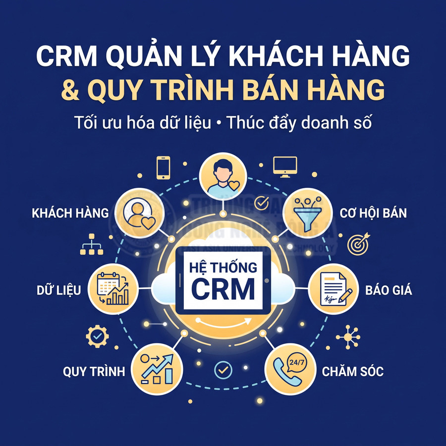 Hệ thống CRM quản lý khách hàng và quy trình bán hàng, hỗ trợ dữ liệu, báo giá, cơ hội bán và chăm sóc khách hàng