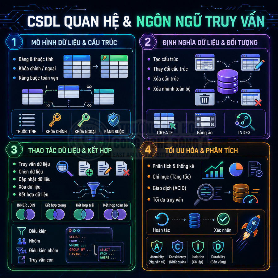 Tổng quan kiến thức CSDL quan hệ và ngôn ngữ truy vấn SQL với mô hình dữ liệu, thao tác, tối ưu hóa