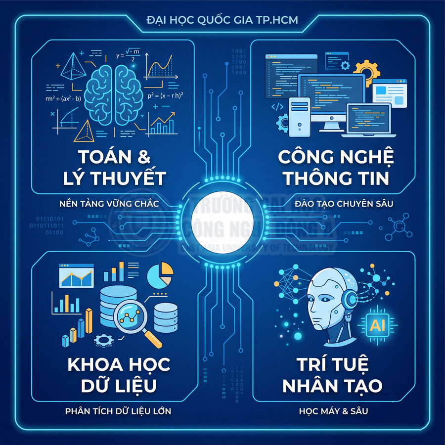 Poster giới thiệu các ngành Toán lý thuyết, Công nghệ thông tin, Khoa học dữ liệu, Trí tuệ nhân tạo của ĐH Quốc gia TP.HCM