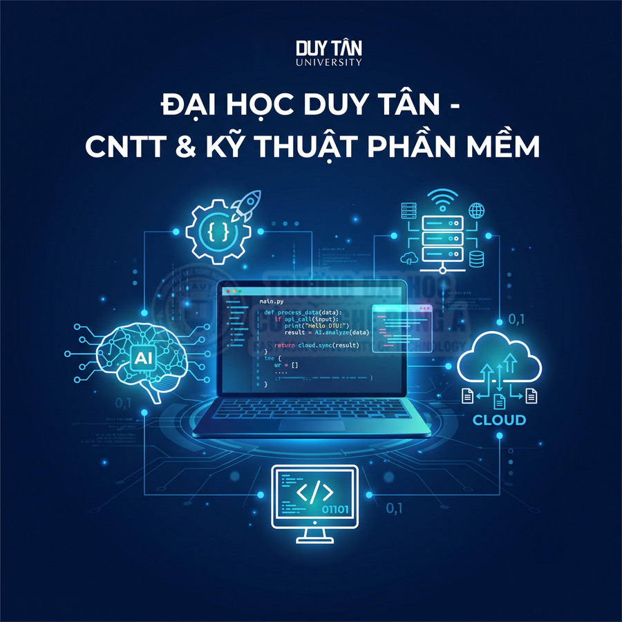 Đại học Duy Tân giới thiệu ngành CNTT và Kỹ thuật phần mềm với laptop lập trình, AI và điện toán đám mây
