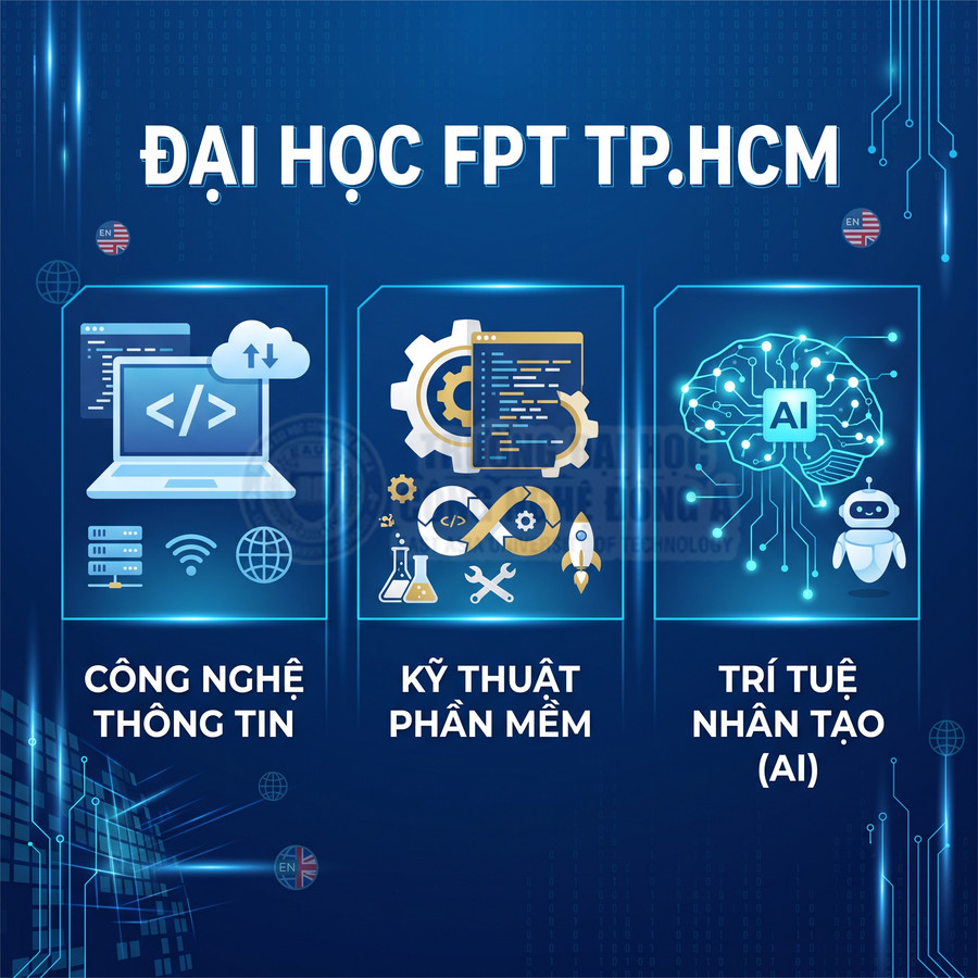 Poster tuyển sinh Đại học FPT TP.HCM với các ngành công nghệ thông tin, kỹ thuật phần mềm và trí tuệ nhân tạo