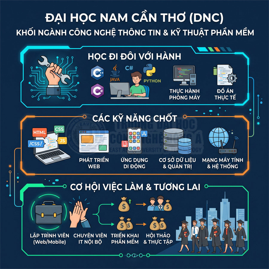 Thông tin tuyển sinh ngành Công nghệ thông tin và Kỹ thuật phần mềm Đại học Nam Cần Thơ với kỹ năng và cơ hội việc làm