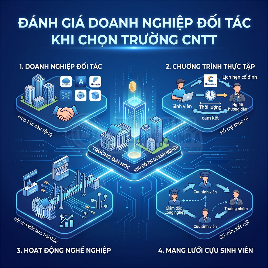 Infographic tiêu chí đánh giá doanh nghiệp đối tác khi chọn trường CNTT cho sinh viên