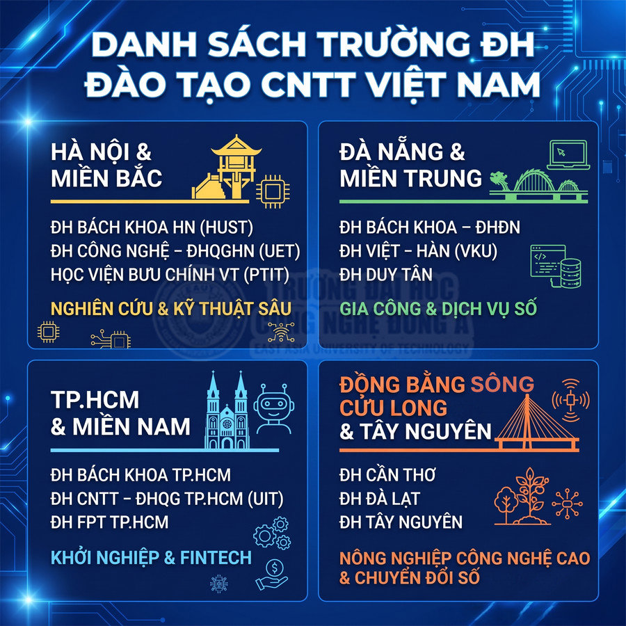 Danh sách các trường đại học đào tạo công nghệ thông tin tại Việt Nam theo từng khu vực