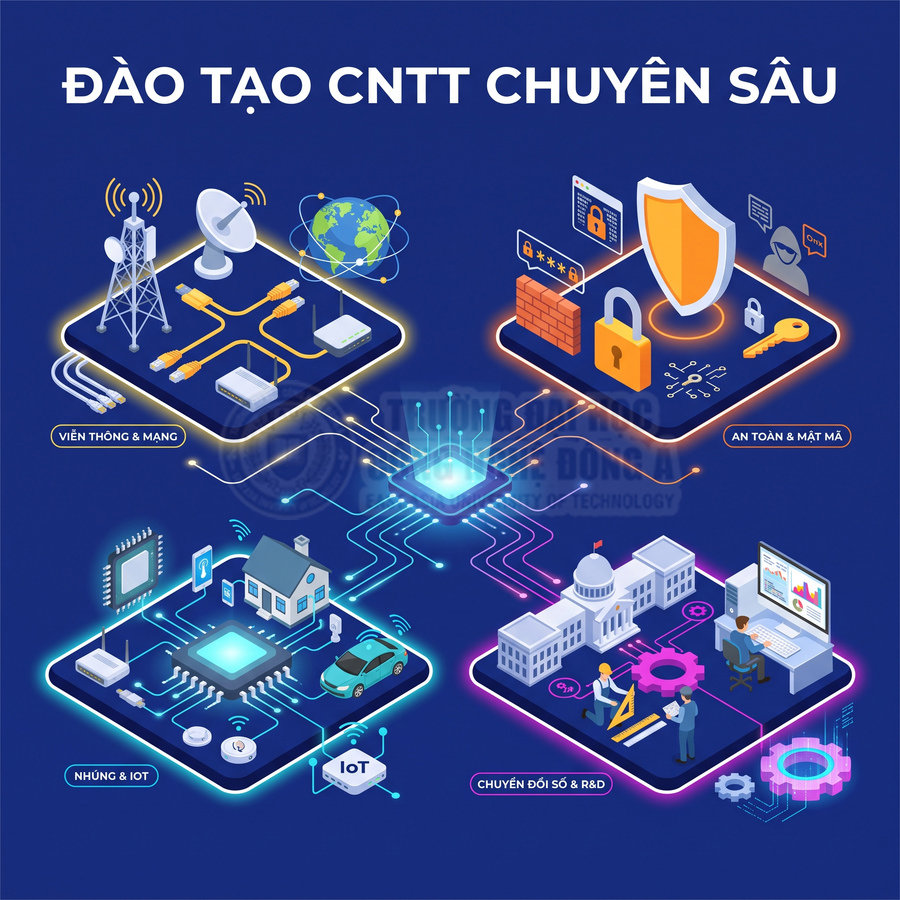 Đào tạo CNTT chuyên sâu với các lĩnh vực viễn thông mạng, an toàn bảo mật, nhúng IoT và chuyển đổi số