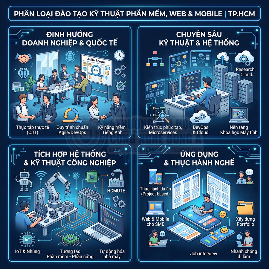 Infographic chương trình đào tạo kỹ thuật phần mềm web mobile tại TP HCM với các định hướng và kỹ năng thực hành