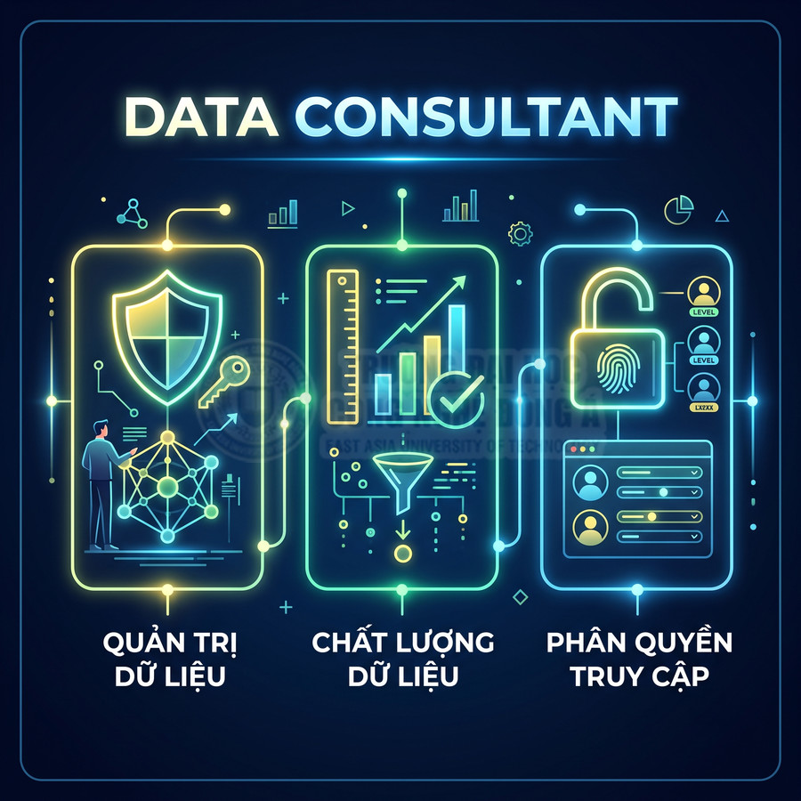 Minh họa dịch vụ data consultant với quản trị dữ liệu, chất lượng dữ liệu và phân quyền truy cập