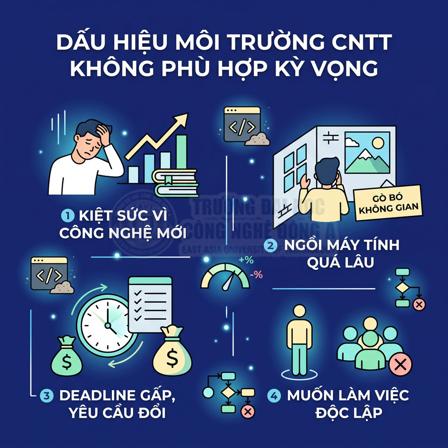 Dấu hiệu môi trường công nghệ thông tin không phù hợp kỳ vọng với 4 vấn đề chính minh họa trực quan