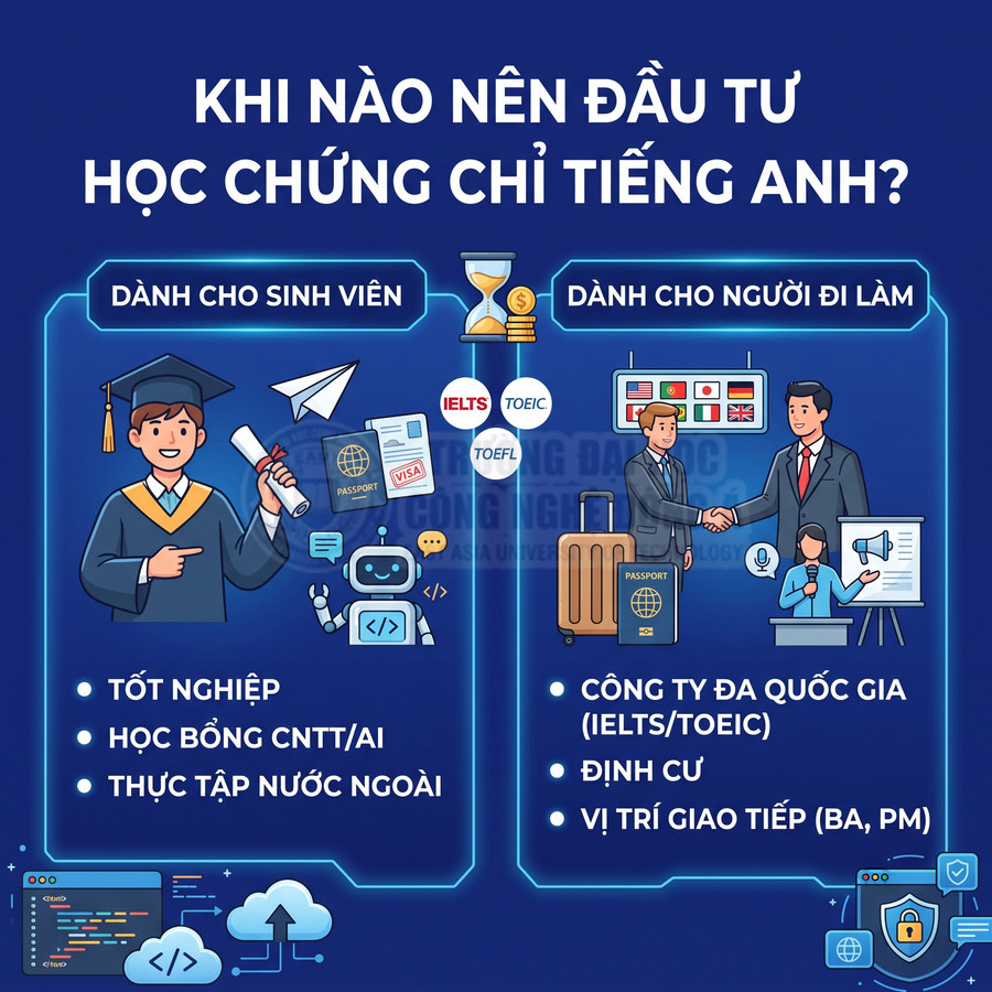 Poster lợi ích đầu tư học chứng chỉ tiếng Anh IELTS TOEIC TOEFL cho sinh viên và người đi làm