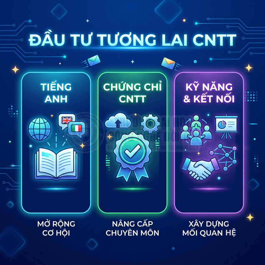 Đầu tư tương lai CNTT với ba trụ cột tiếng Anh, chứng chỉ CNTT, kỹ năng và kết nối