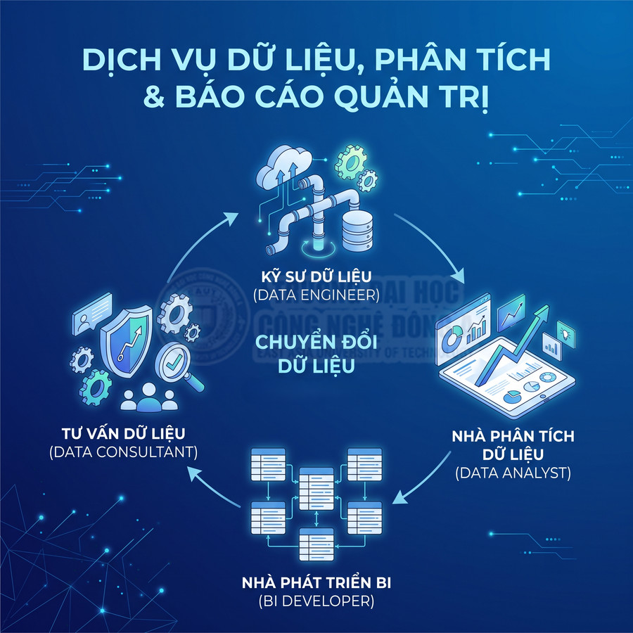 Dịch vụ dữ liệu, phân tích và báo cáo quản trị với các vai trò data engineer, data analyst, BI developer, data consultant