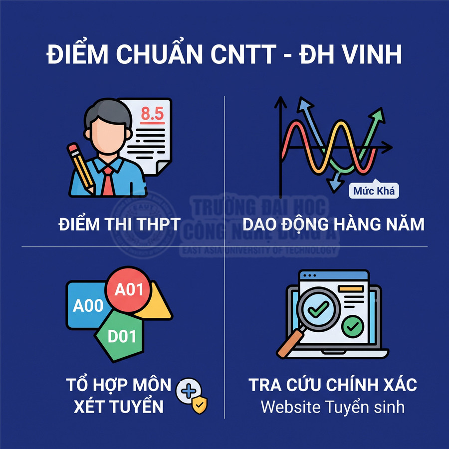 Thông tin điểm chuẩn ngành CNTT Đại học Vinh, điểm thi THPT, tổ hợp xét tuyển và tra cứu trên website tuyển sinh