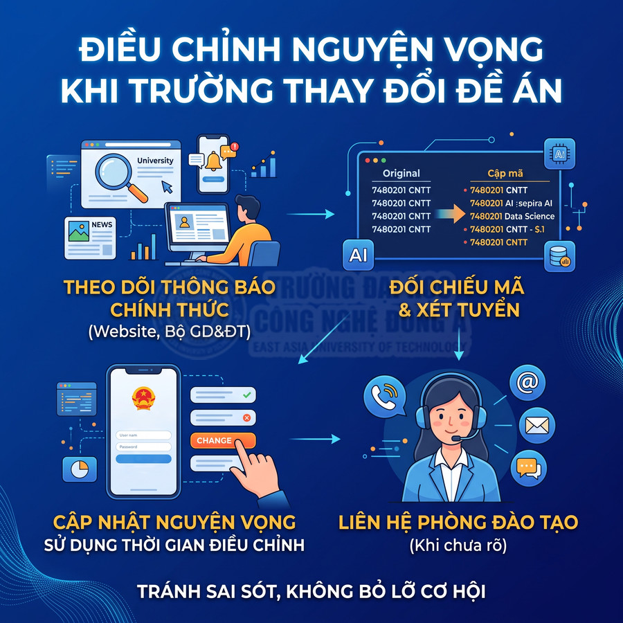 Hướng dẫn điều chỉnh nguyện vọng xét tuyển đại học khi trường thay đổi đề án tuyển sinh
