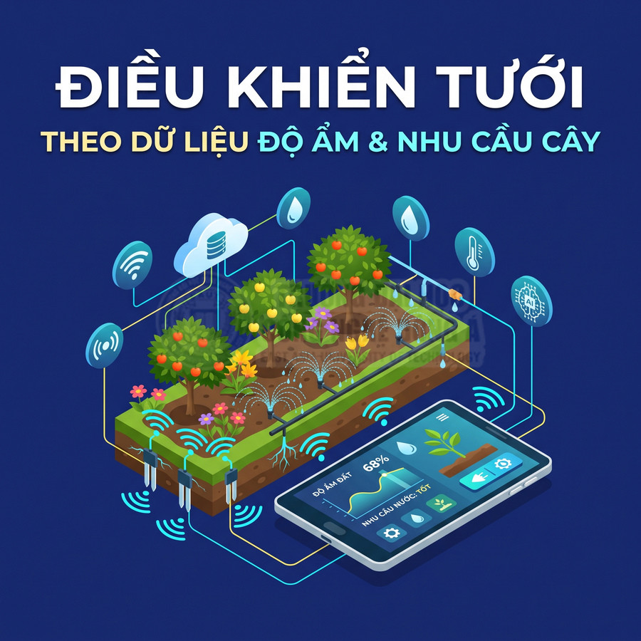 Hệ thống tưới cây thông minh điều khiển qua điện thoại dựa trên độ ẩm đất và nhu cầu của cây