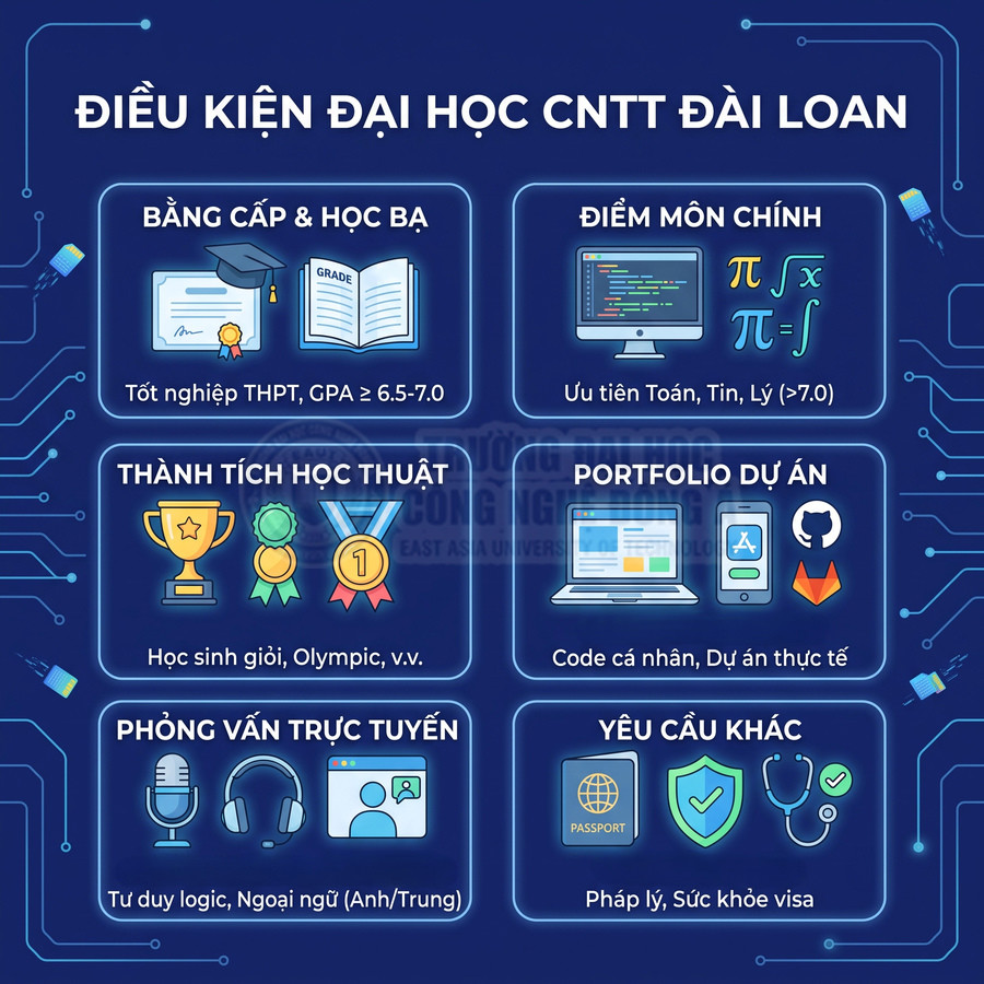 Infographic điều kiện tuyển sinh đại học công nghệ thông tin Đài Loan cho học sinh Việt Nam