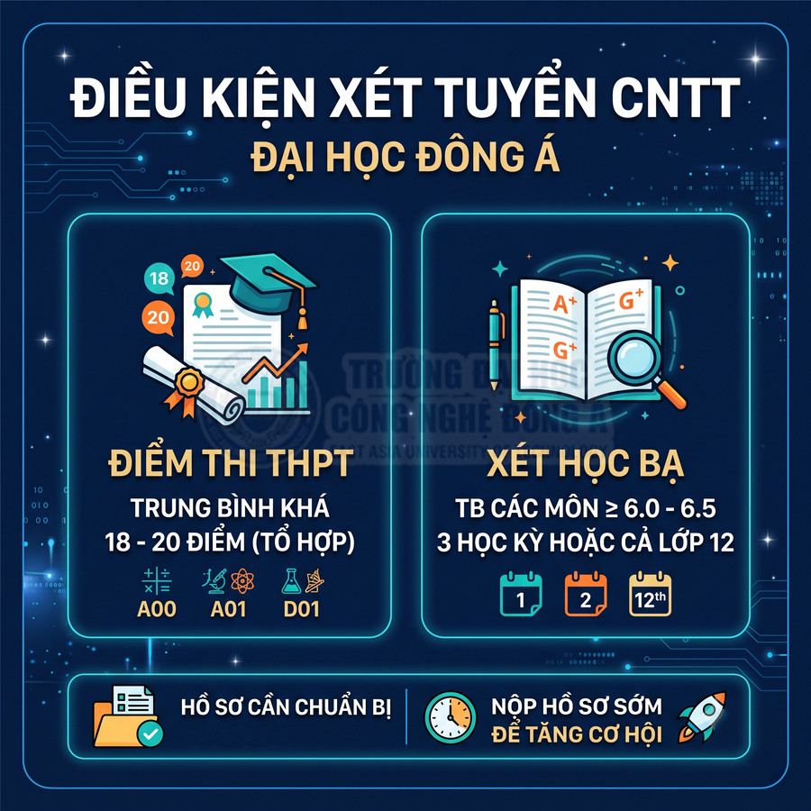 Điều kiện xét tuyển ngành CNTT Đại học Đông Á bằng điểm thi THPT và xét học bạ năm 2024