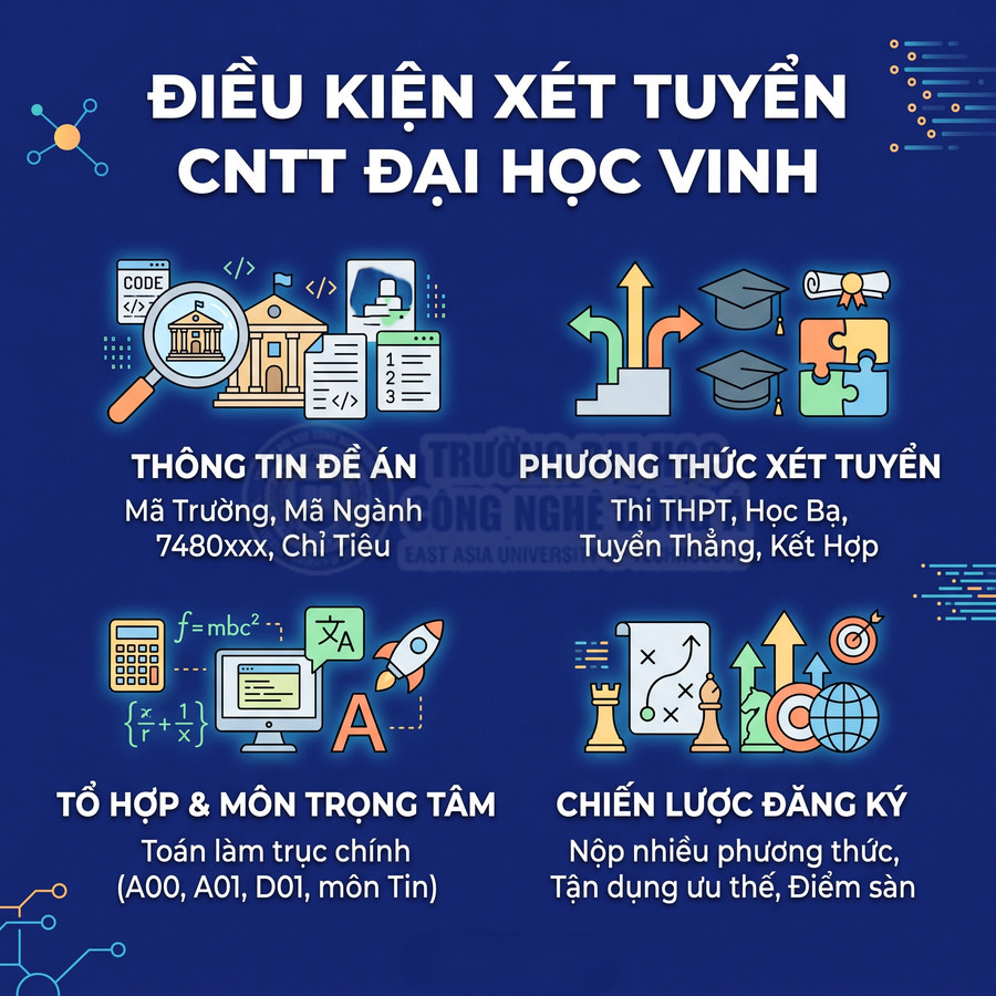 Điều kiện xét tuyển ngành công nghệ thông tin Đại học Vinh với thông tin đề án, phương thức và chiến lược đăng ký