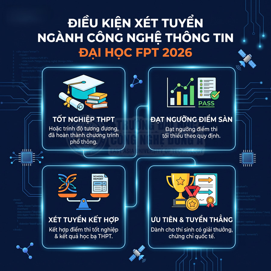 Điều kiện xét tuyển ngành Công nghệ thông tin Đại học FPT 2026 với bốn tiêu chí tuyển sinh chính