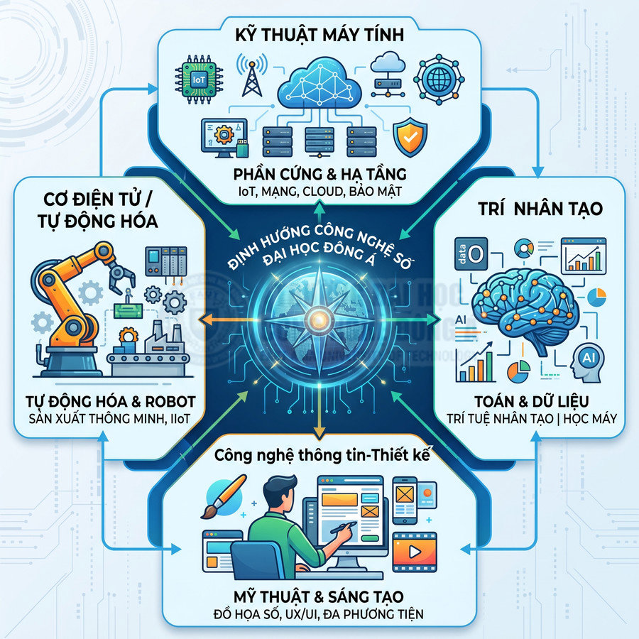Định hướng công nghệ số Đại học Đông Á với các ngành AI, kỹ thuật máy tính, tự động hóa, CNTT và thiết kế sáng tạo