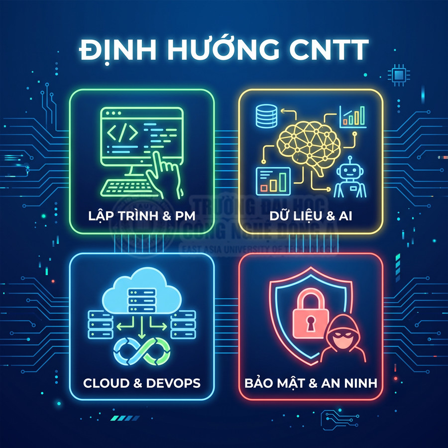 Định hướng ngành CNTT với bốn mảng Lập trình, Dữ liệu AI, Cloud DevOps, Bảo mật an ninh mạng