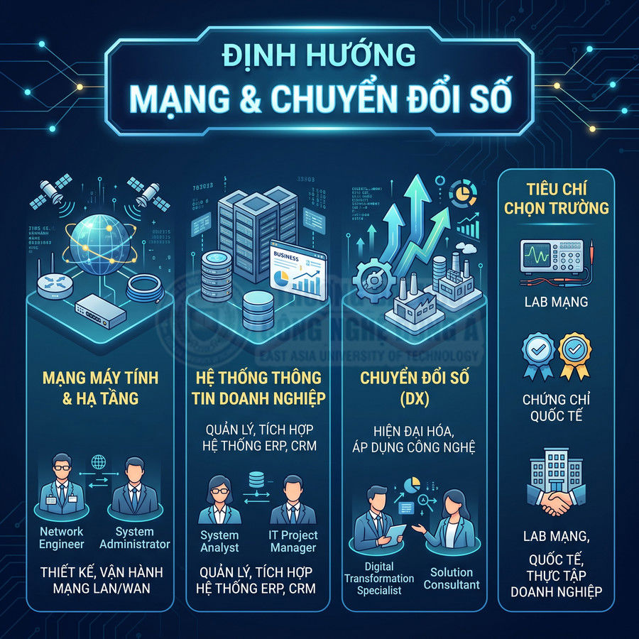 Định hướng ngành mạng máy tính, hệ thống thông tin doanh nghiệp và chuyển đổi số với tiêu chí chọn trường
