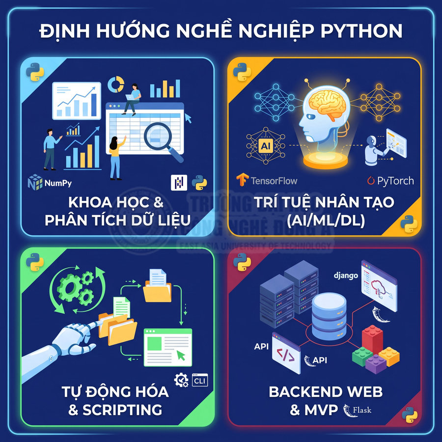 Định hướng nghề nghiệp Python với khoa học dữ liệu, trí tuệ nhân tạo, tự động hóa và lập trình backend web