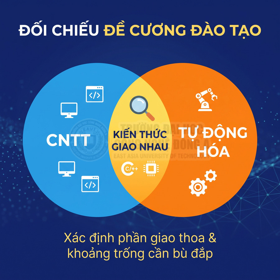 Sơ đồ đối chiếu đề cương đào tạo CNTT và tự động hóa, làm rõ kiến thức giao nhau và khoảng trống cần bù đắp