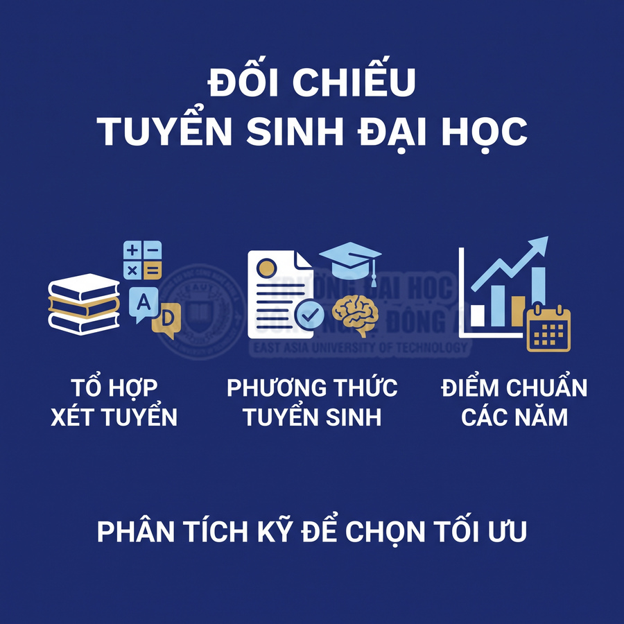 Banner đối chiếu tuyển sinh đại học với thông tin tổ hợp xét tuyển, phương thức tuyển sinh, điểm chuẩn các năm