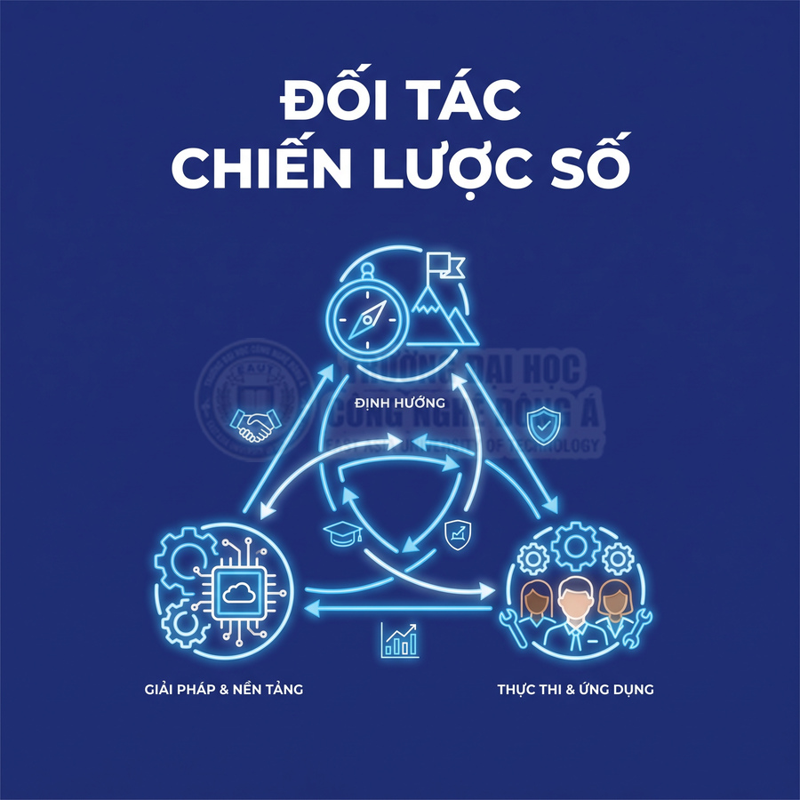 Mô hình đối tác chiến lược số gồm định hướng, giải pháp và nền tảng, thực thi và ứng dụng