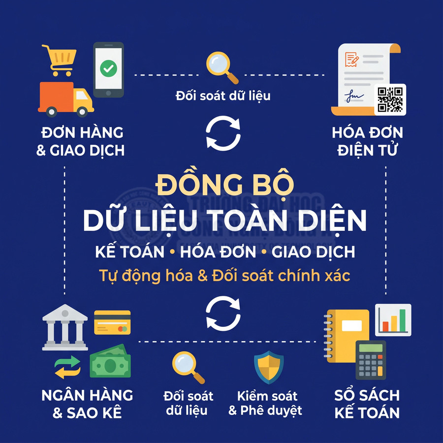 Giải pháp đồng bộ dữ liệu kế toán, hóa đơn và giao dịch, tự động hóa đối soát và kiểm soát phê duyệt